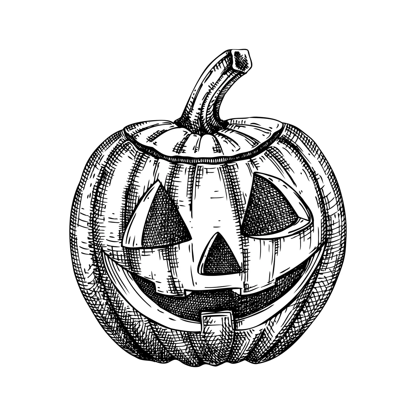 Halloween pumpkin sketch. Vintage funny pumpkin isolated on white background. Hand drawn monsters faces. Design elements for logo, badges, banners, labels, posters, prints. Vector illustration Illustration